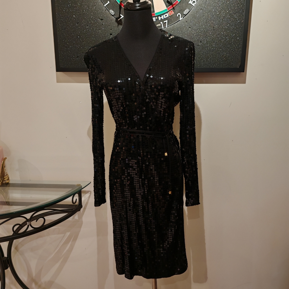 Michael Kors Black Sequin Wrap Dress - size XS or S - Picture 6 of 14